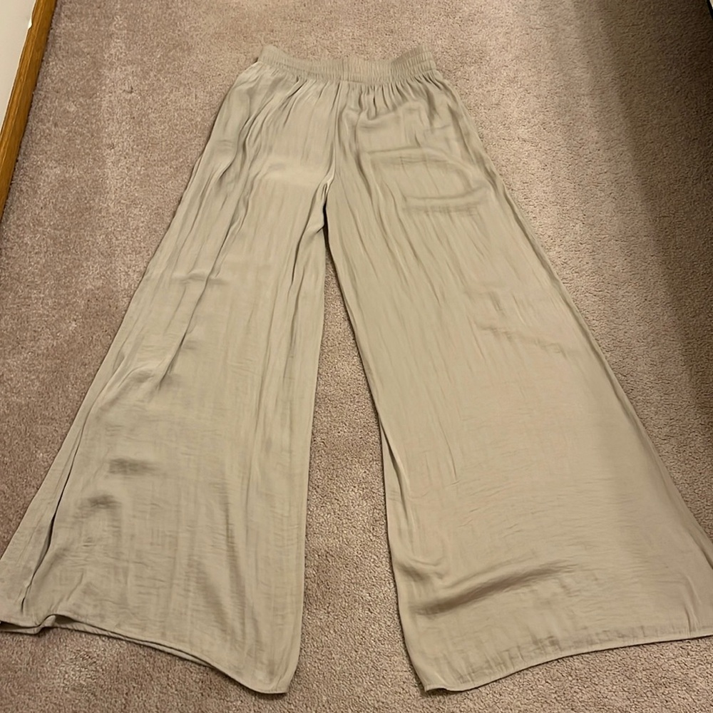 Zara Champagne Silk Wide Leg Pants